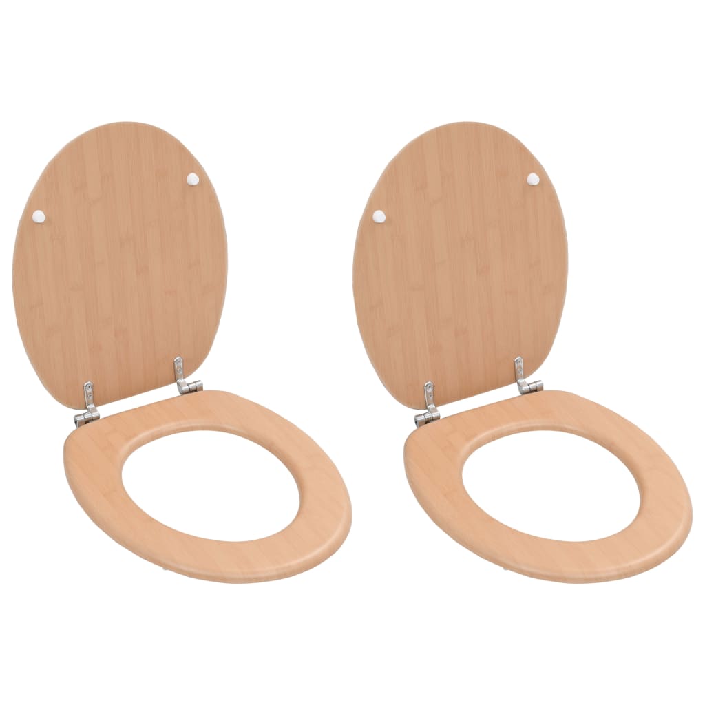 WC Toilet Seats 2 pcs with Lids MDF Bamboo Design