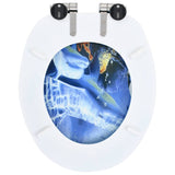 WC Toilet Seats 2 pcs with Soft Close Lids MDF Dolphins Design