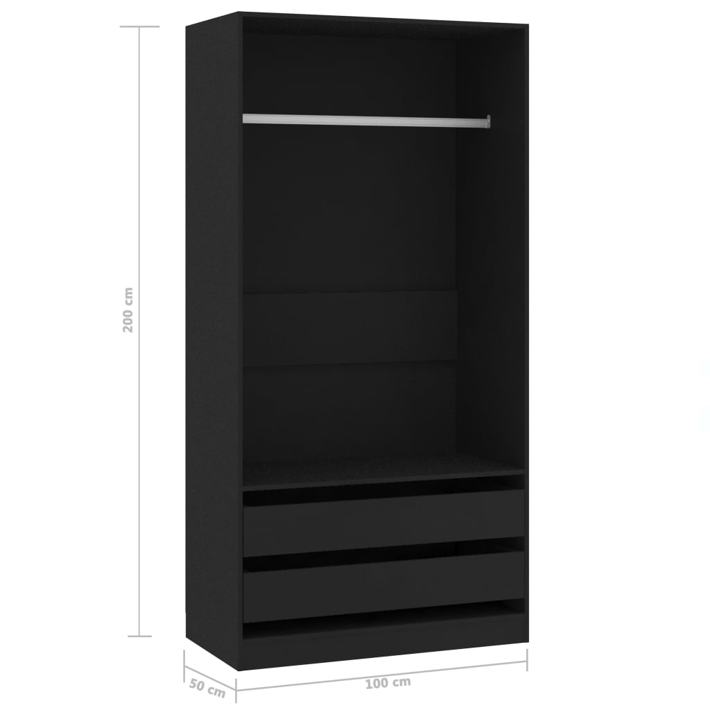 Wardrobe Black 100x50x200 cm Engineered Wood