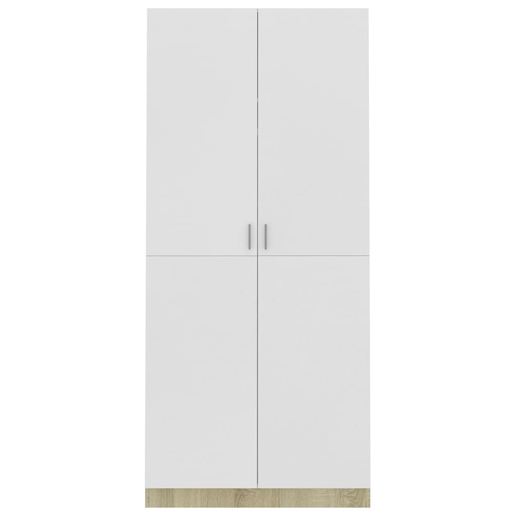 Wardrobe White and Sonoma Oak 90x52x200 cm Engineered Wood