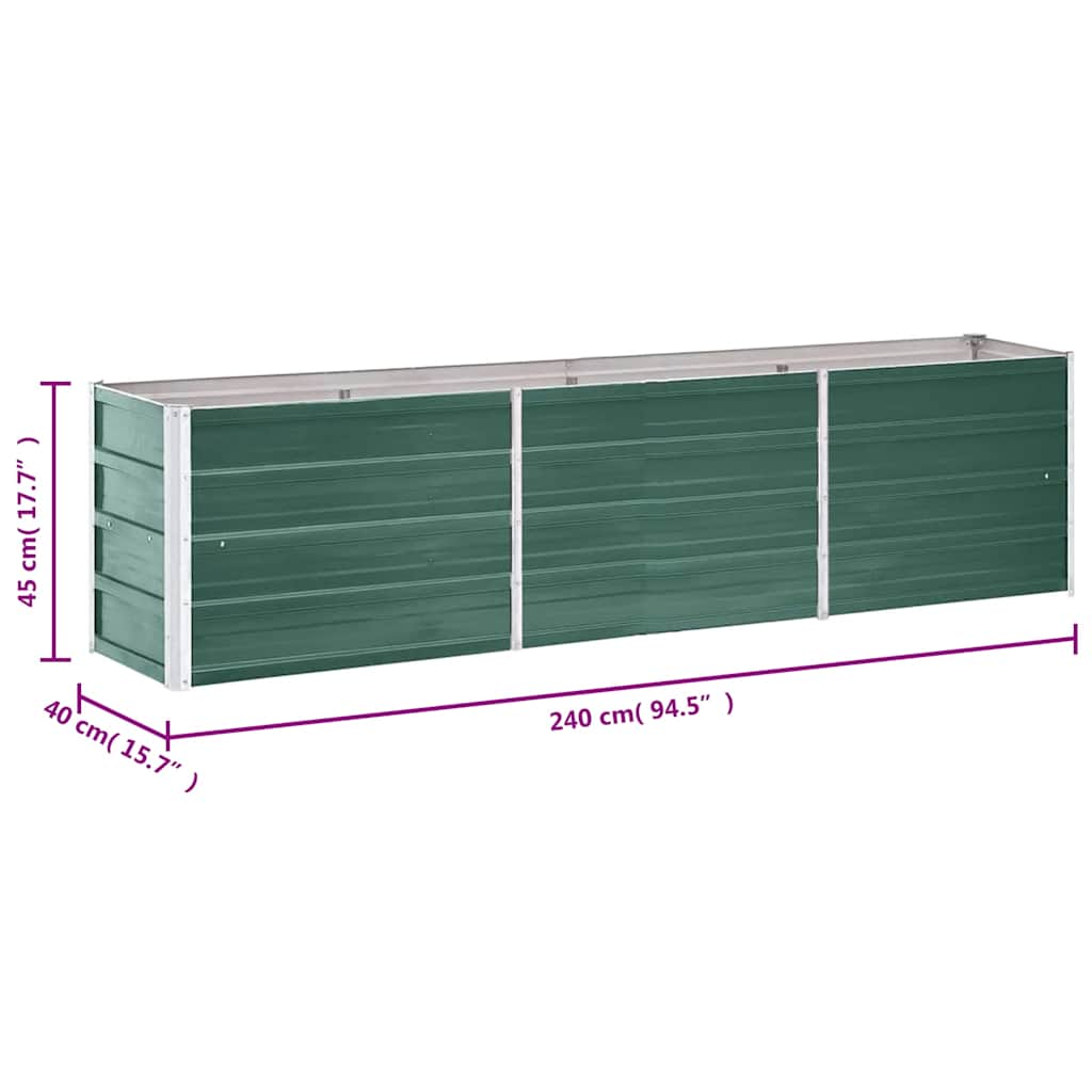 Garden Raised Bed Galvanised Steel 240x40x45 cm Green