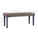 Bench 110 cm Grey Natural Kubu Rattan and Solid Mango Wood