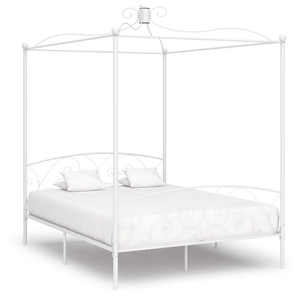 Bed Frame without Mattress with Canopy White 160x200 cm Metal