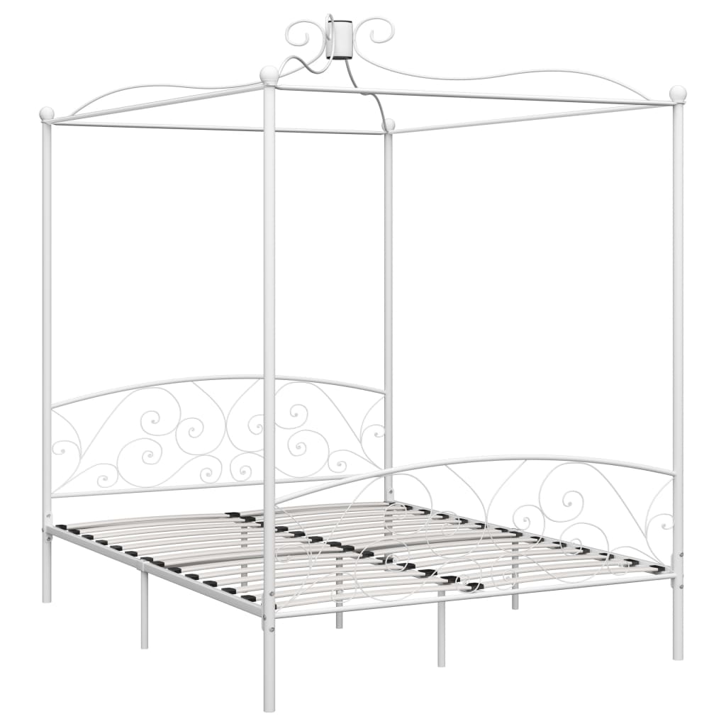 Bed Frame without Mattress with Canopy White 160x200 cm Metal