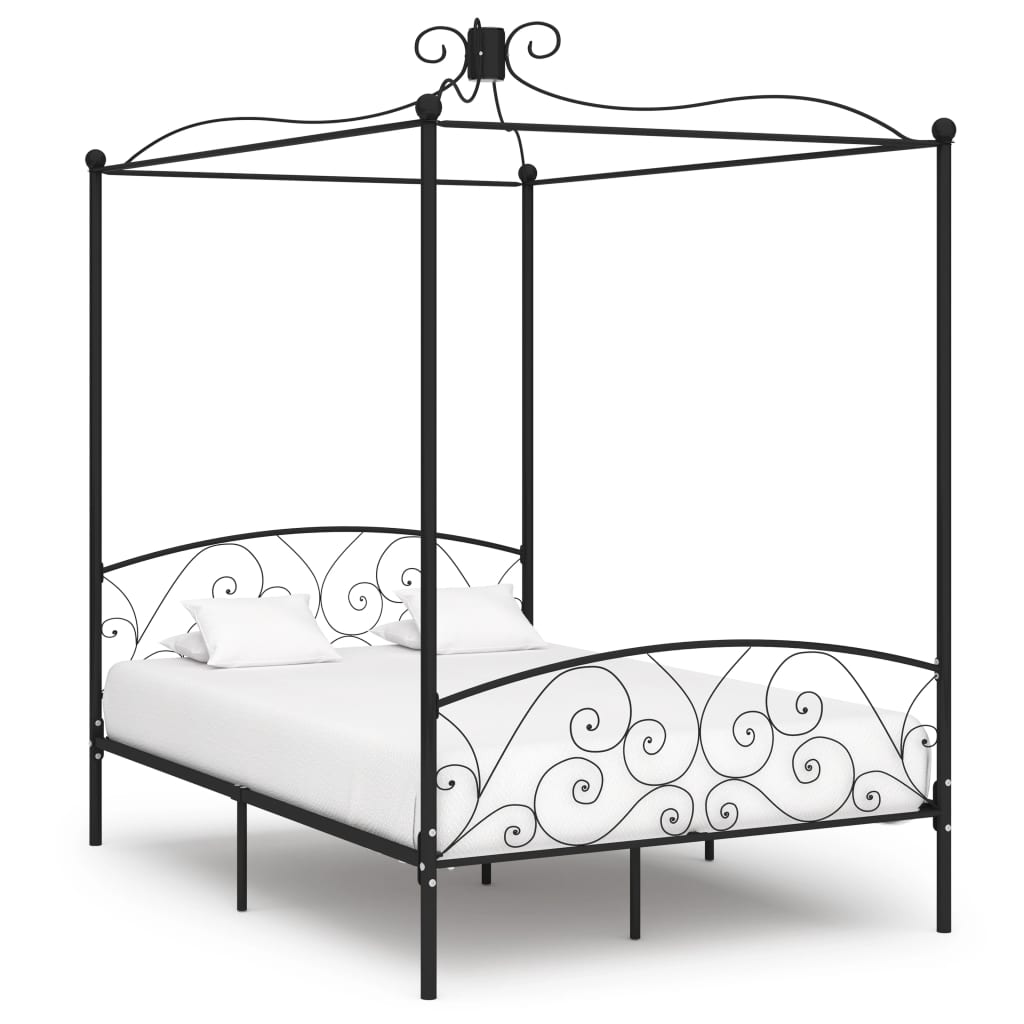 284476 vidaXL Canopy Bed Frame without Mattress Black Metal 120x200 cm