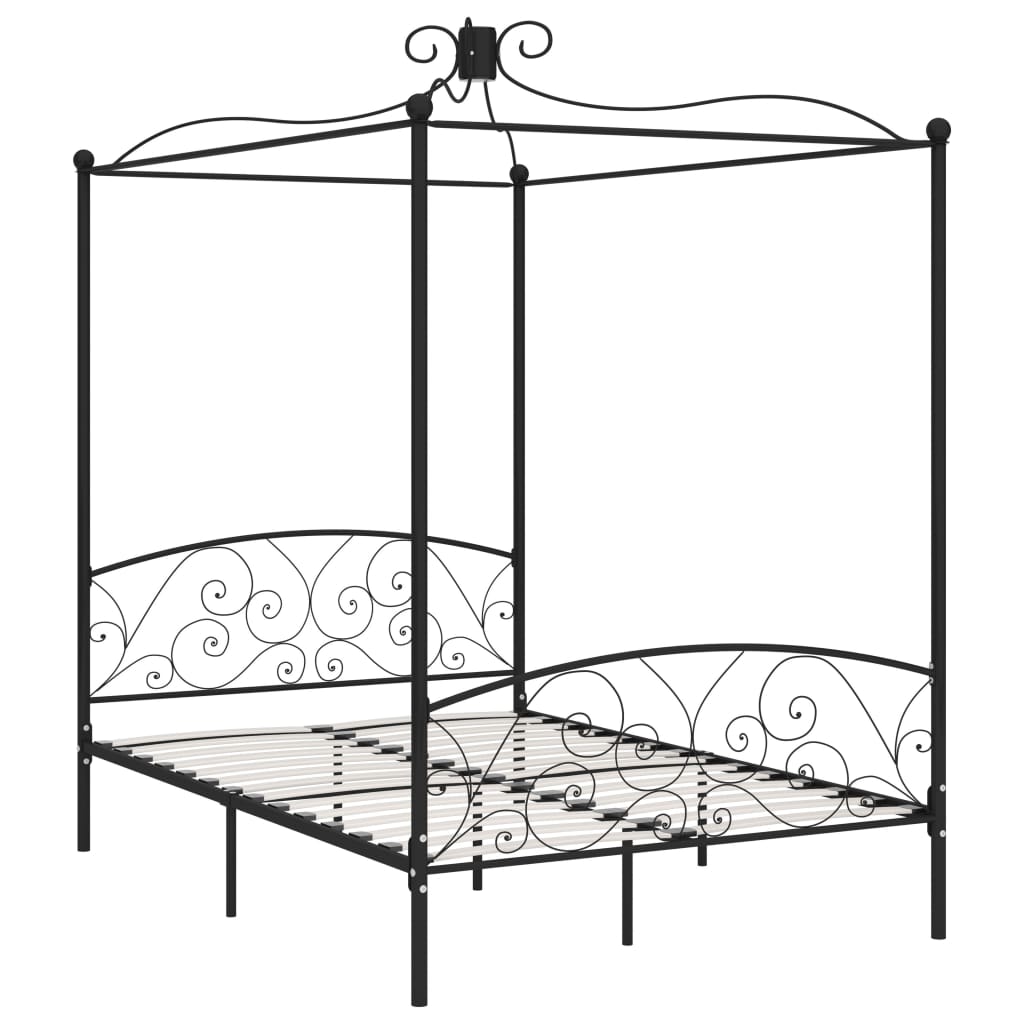 284476 vidaXL Canopy Bed Frame without Mattress Black Metal 120x200 cm