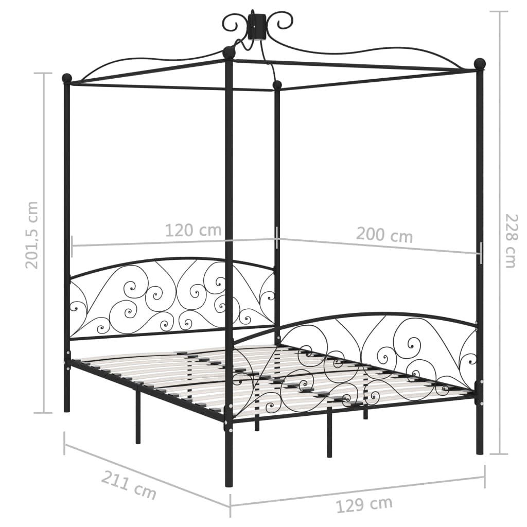 284476 vidaXL Canopy Bed Frame without Mattress Black Metal 120x200 cm