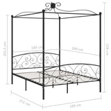 284478 vidaXL Canopy Bed Frame without Mattress Black Metal 160x200 cm