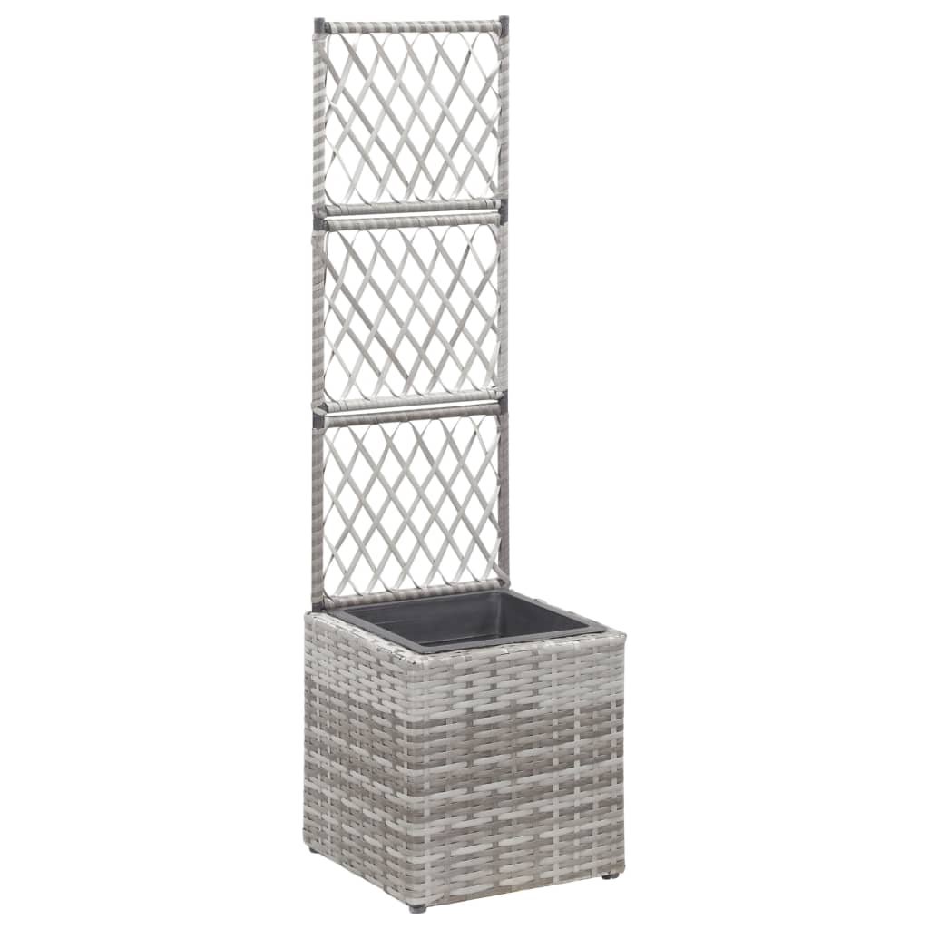 Trellis Raised Bed with 1 Pot 30x30x107 cm Poly Rattan Grey