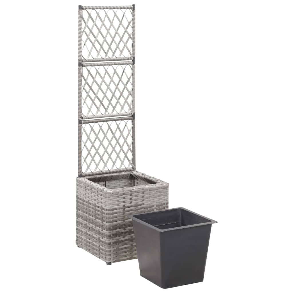 Trellis Raised Bed with 1 Pot 30x30x107 cm Poly Rattan Grey