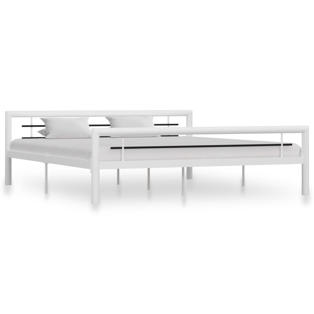 Bed Frame without Mattress White and Black Metal 180x200 cm Super King