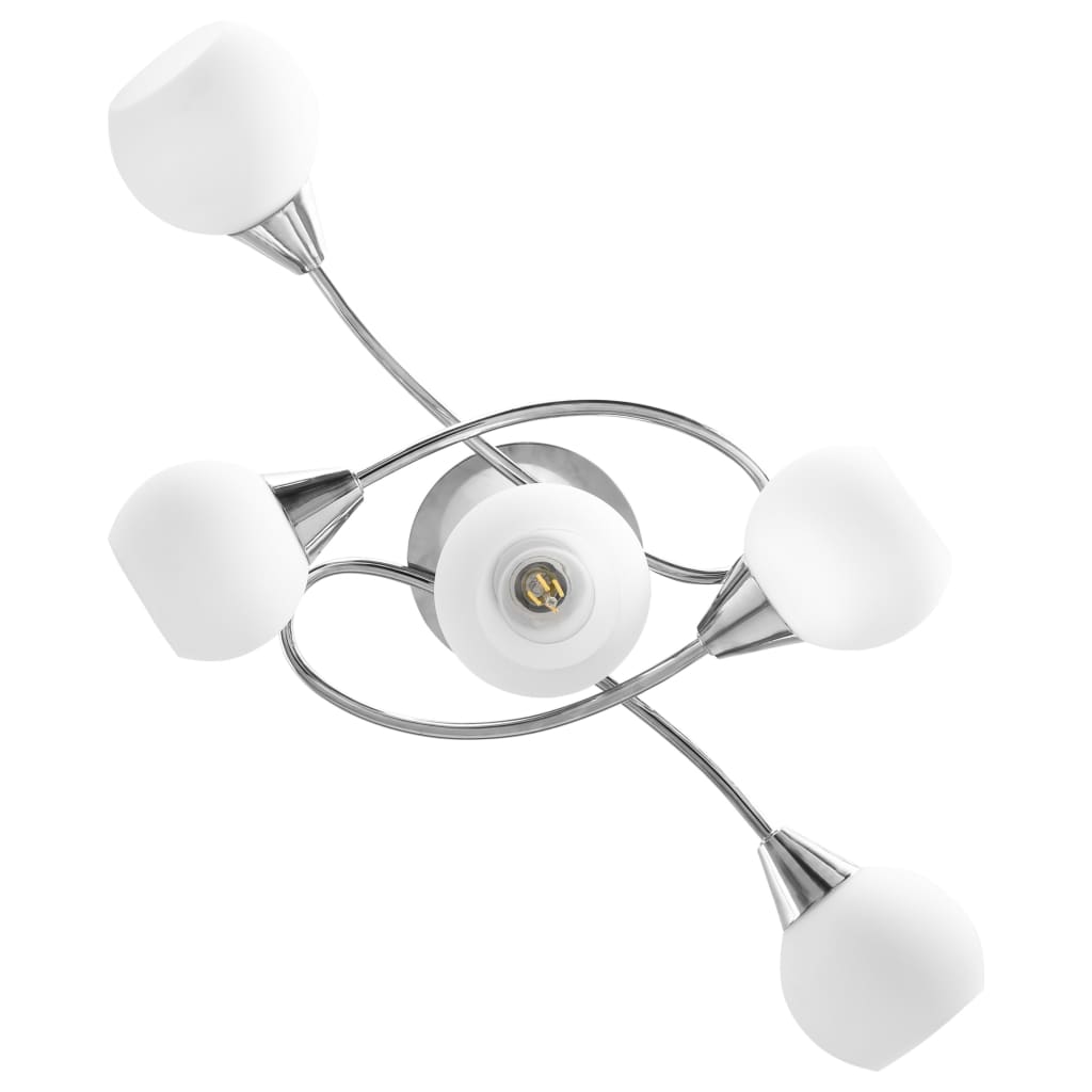 Ceiling Lamp with Ceramic Shades for 5 E14 Bulbs White Bowl