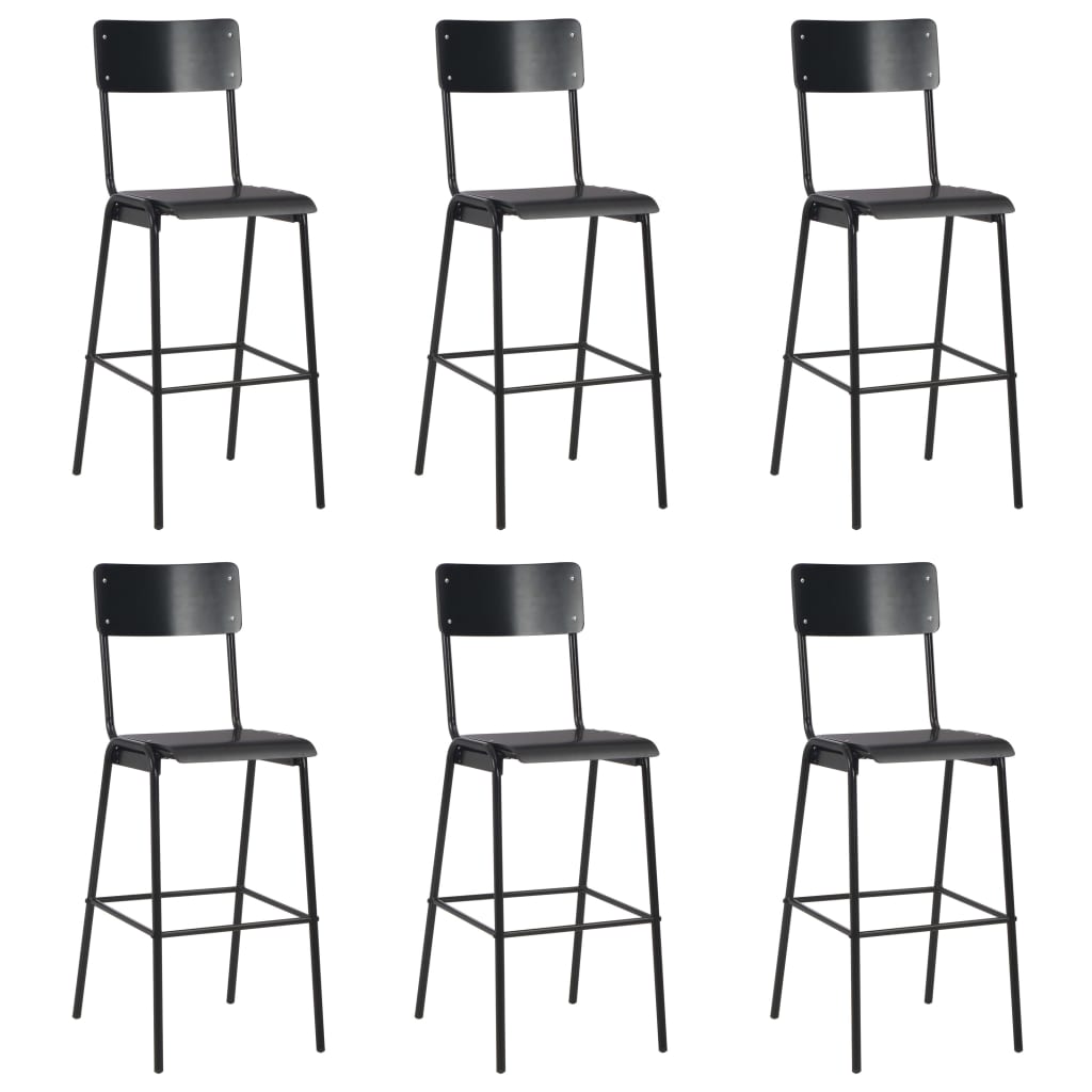 Bar Chairs 6 pcs Black Solid Plywood Steel