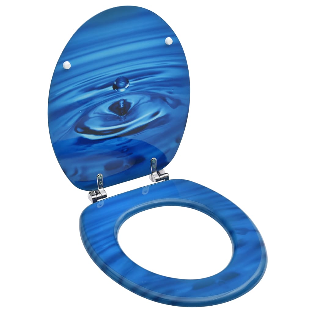 WC Toilet Seat with Lid MDF Blue Water Drop Design