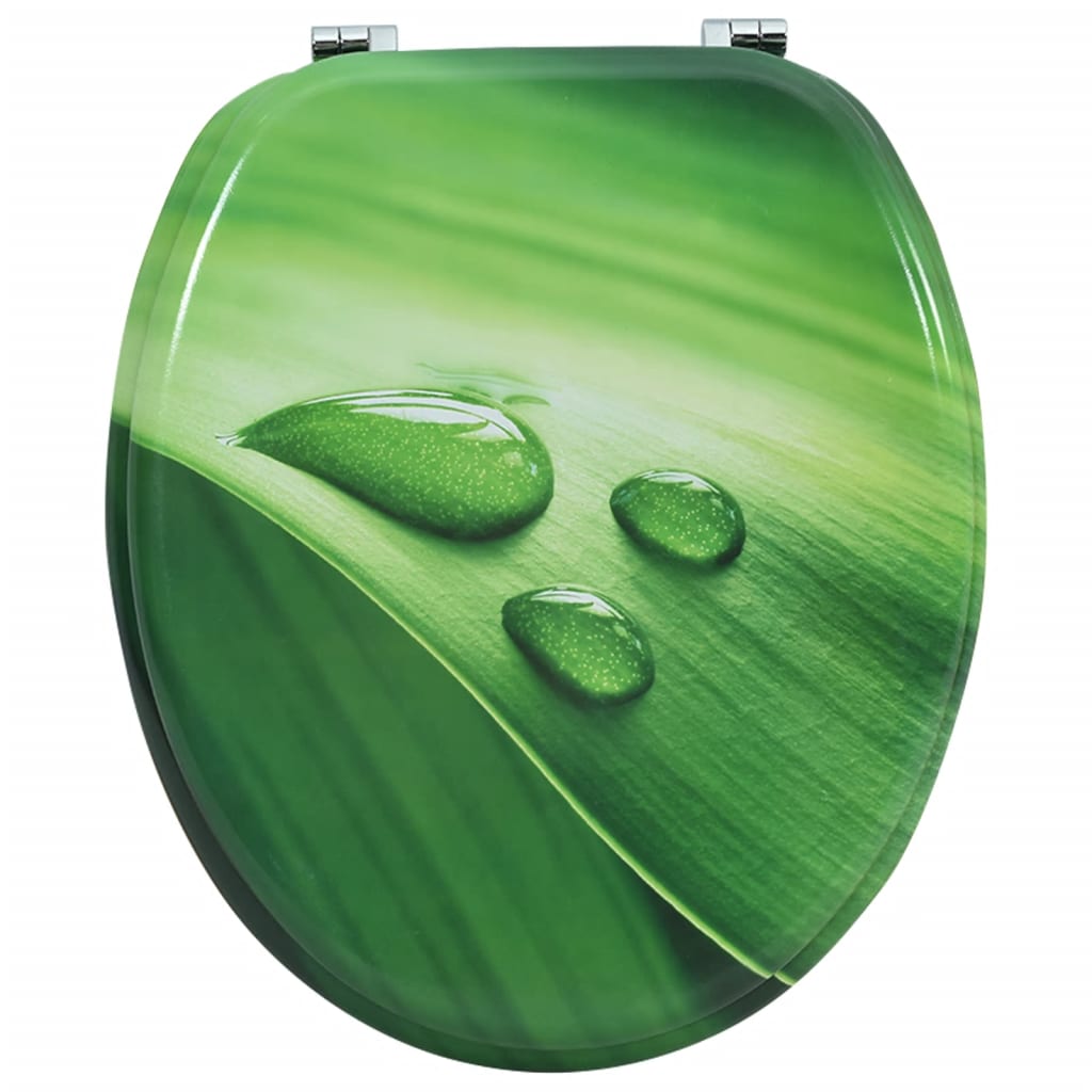 WC Toilet Seat with Lid MDF Green Water Drop Design