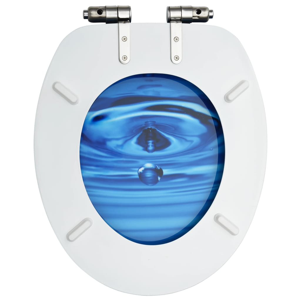 WC Toilet Seat with Soft Close Lid MDF Blue Water Drop Design