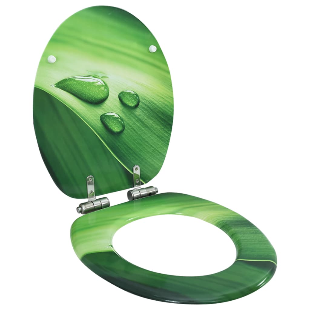 WC Toilet Seat with Soft Close Lid MDF Green Water Drop Design