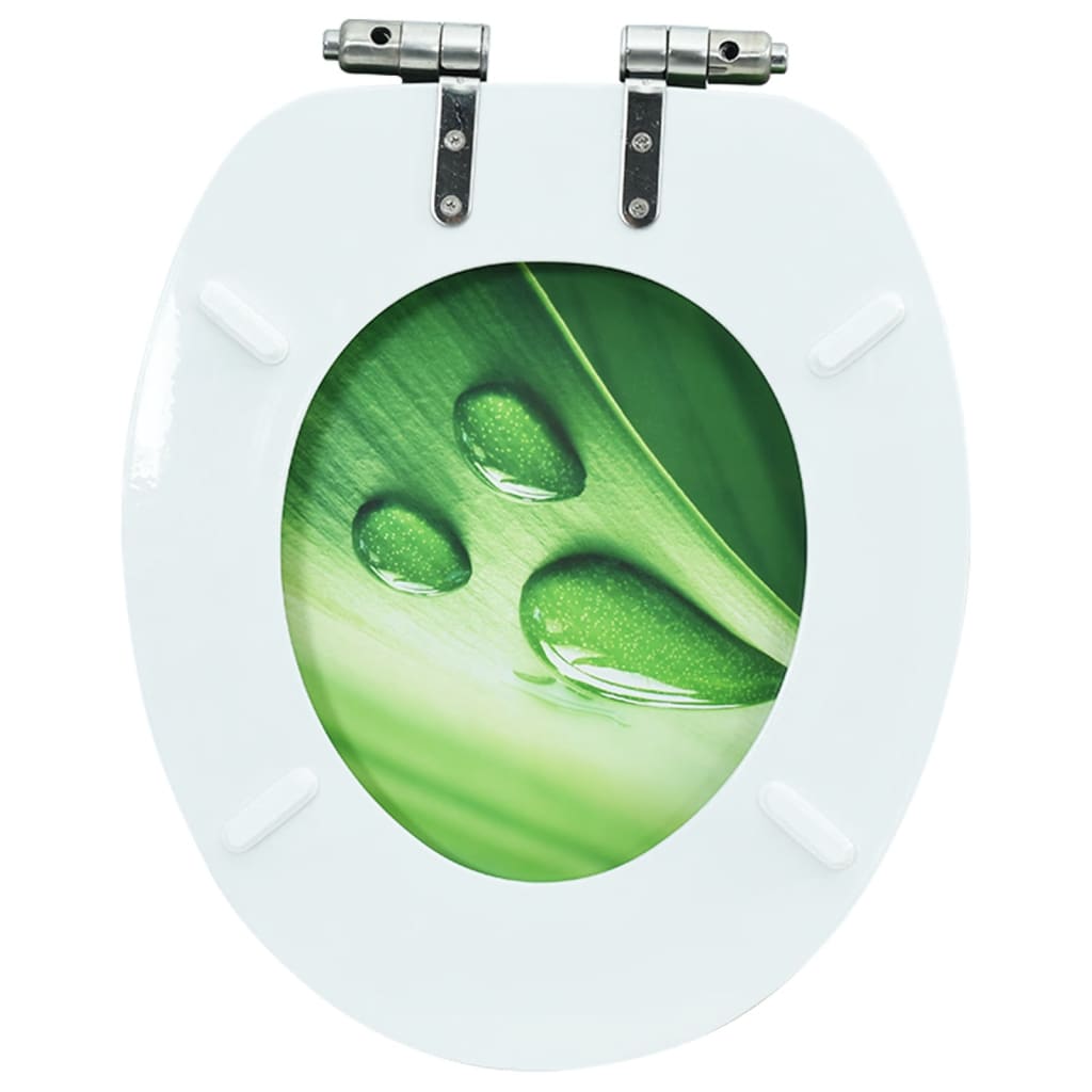 WC Toilet Seat with Soft Close Lid MDF Green Water Drop Design