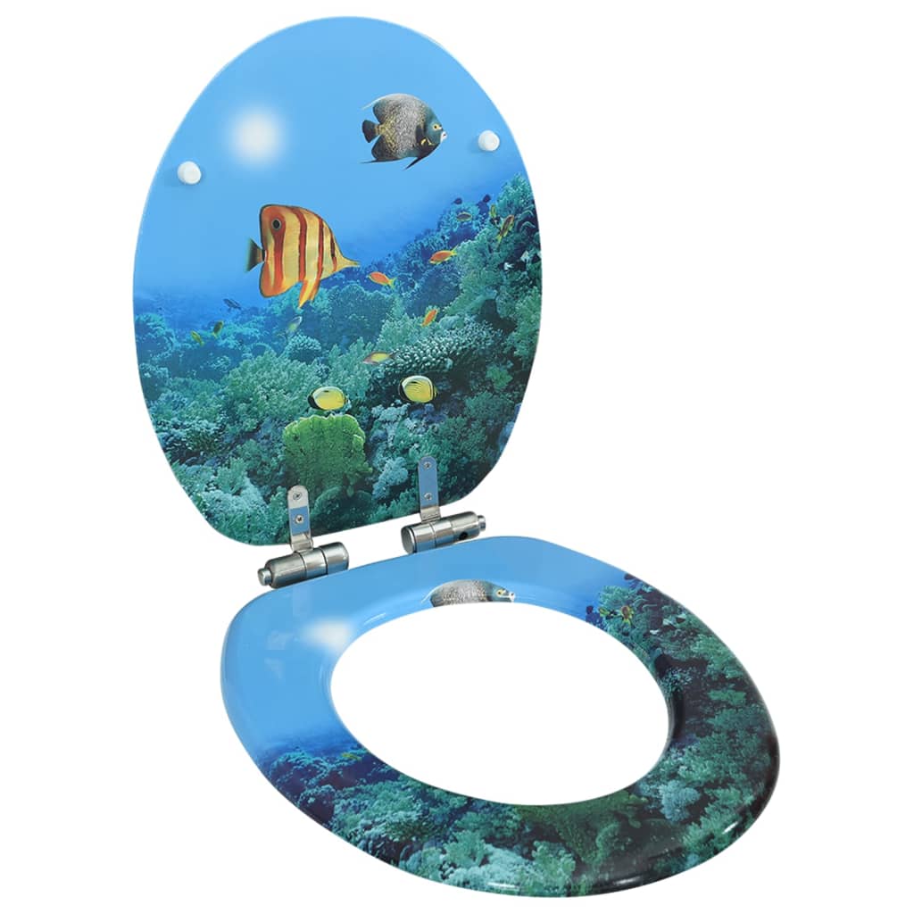 WC Toilet Seat with Soft Close Lid MDF Deep Sea Design