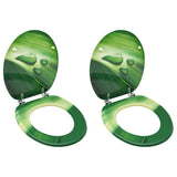 WC Toilet Seats with Lid 2 pcs MDF Green Water Drop Design