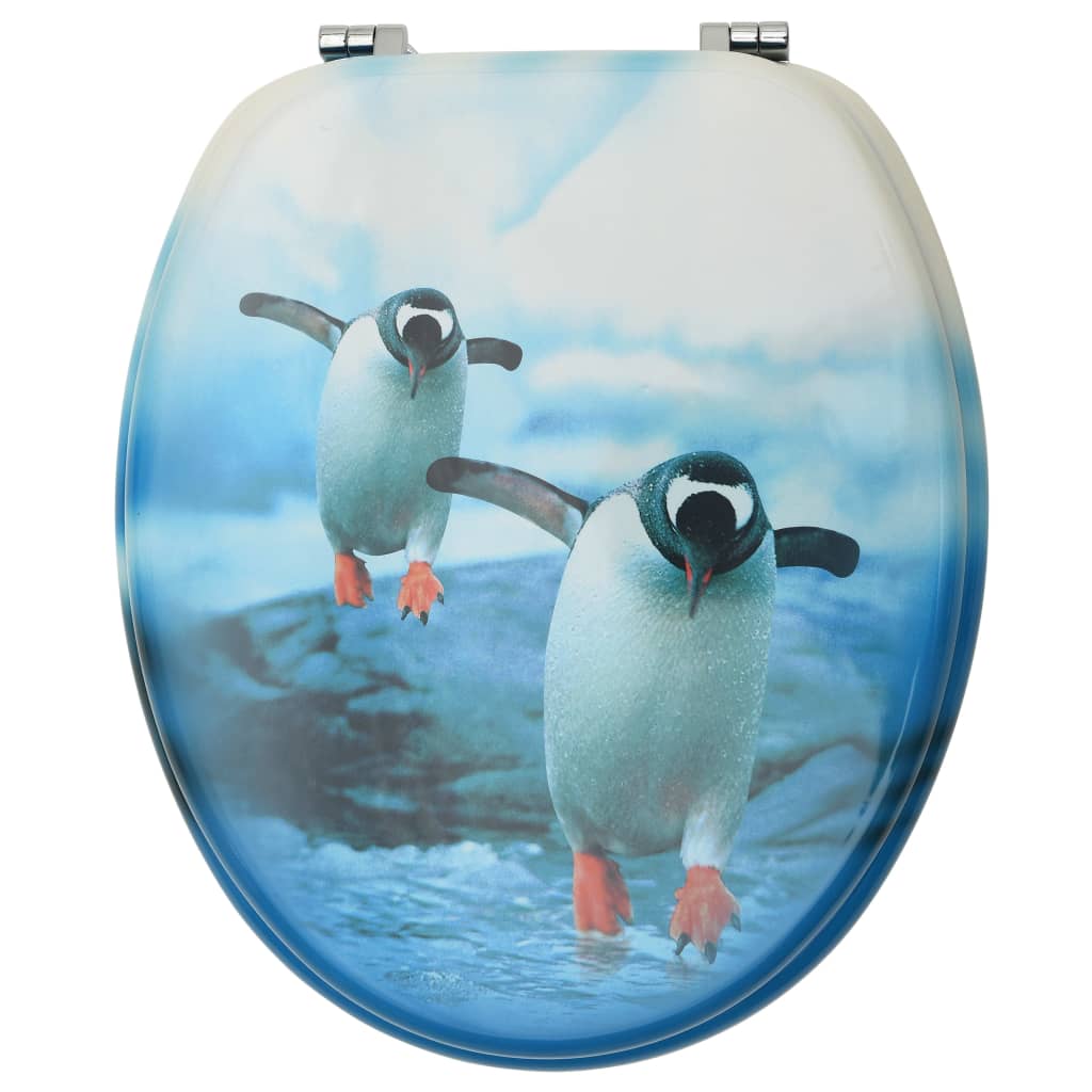 WC Toilet Seats with Lid 2 pcs MDF Penguin Design