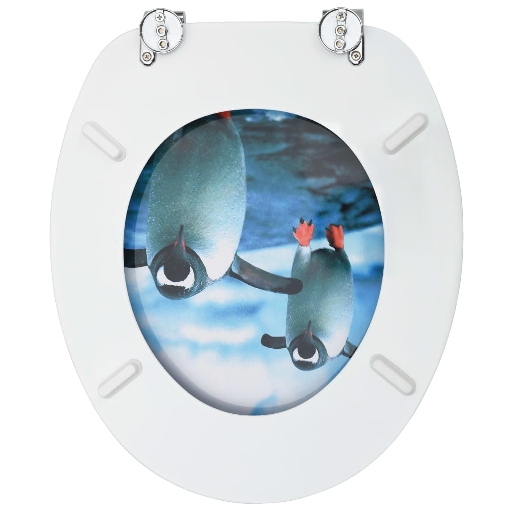 WC Toilet Seats with Lid 2 pcs MDF Penguin Design