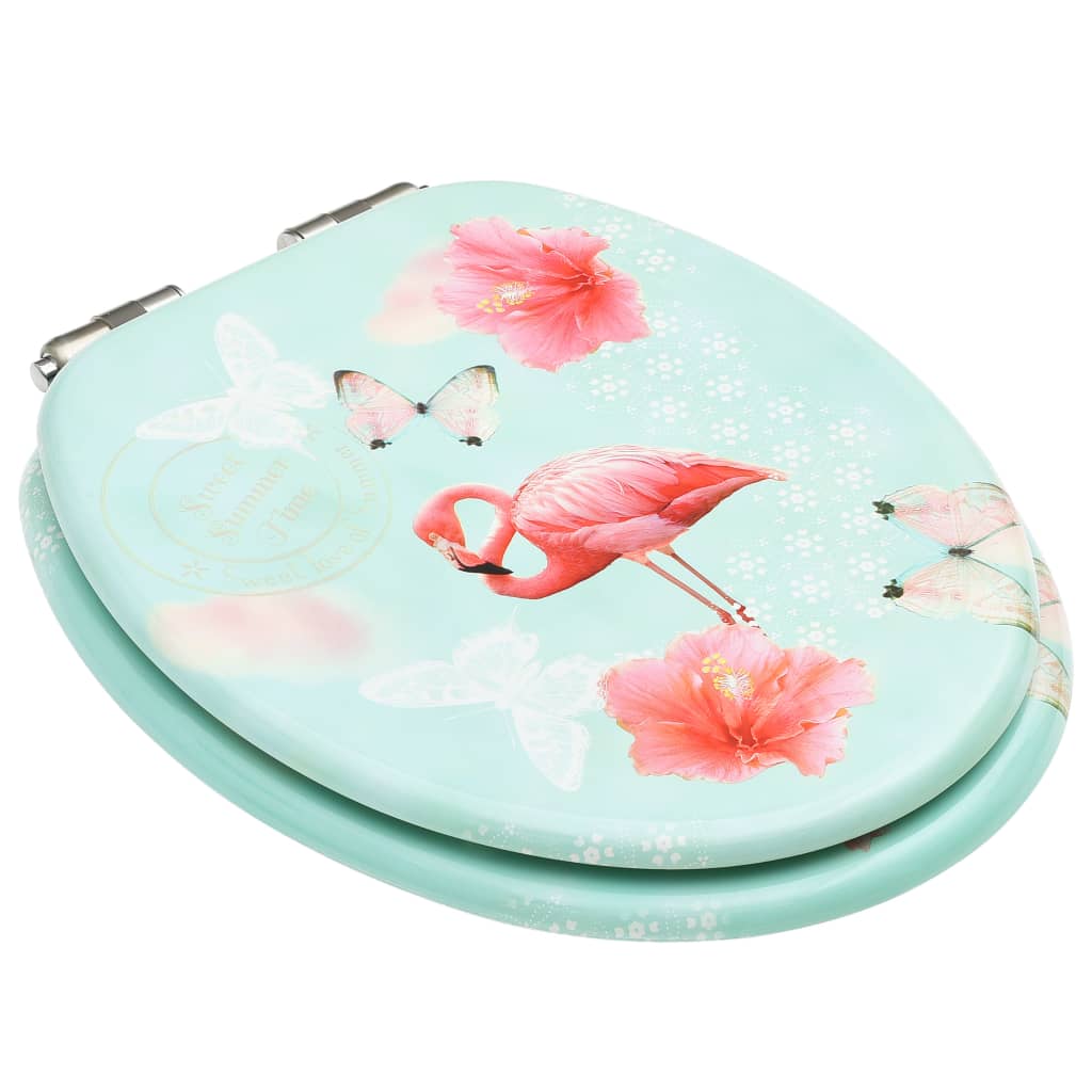 WC Toilet Seats with Soft Close Lid 2 pcs MDF Flamingo Design