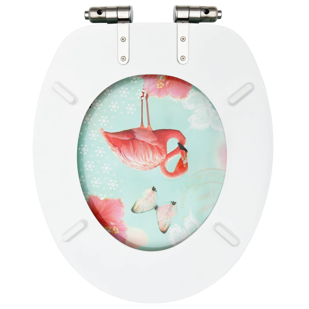 WC Toilet Seats with Soft Close Lid 2 pcs MDF Flamingo Design