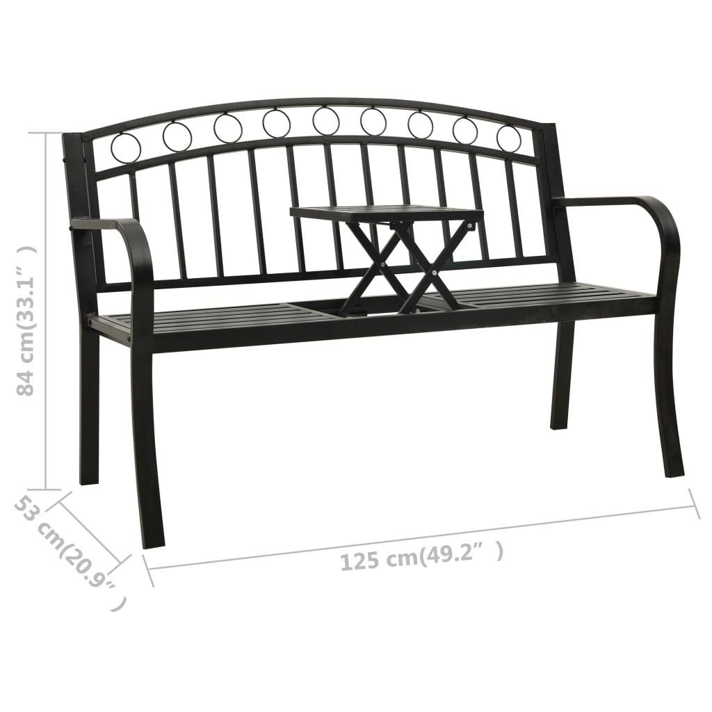 Garden Bench with a Table 125 cm Steel Black