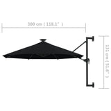 Wall-mounted Garden Parasol with LEDs 300 cm Black