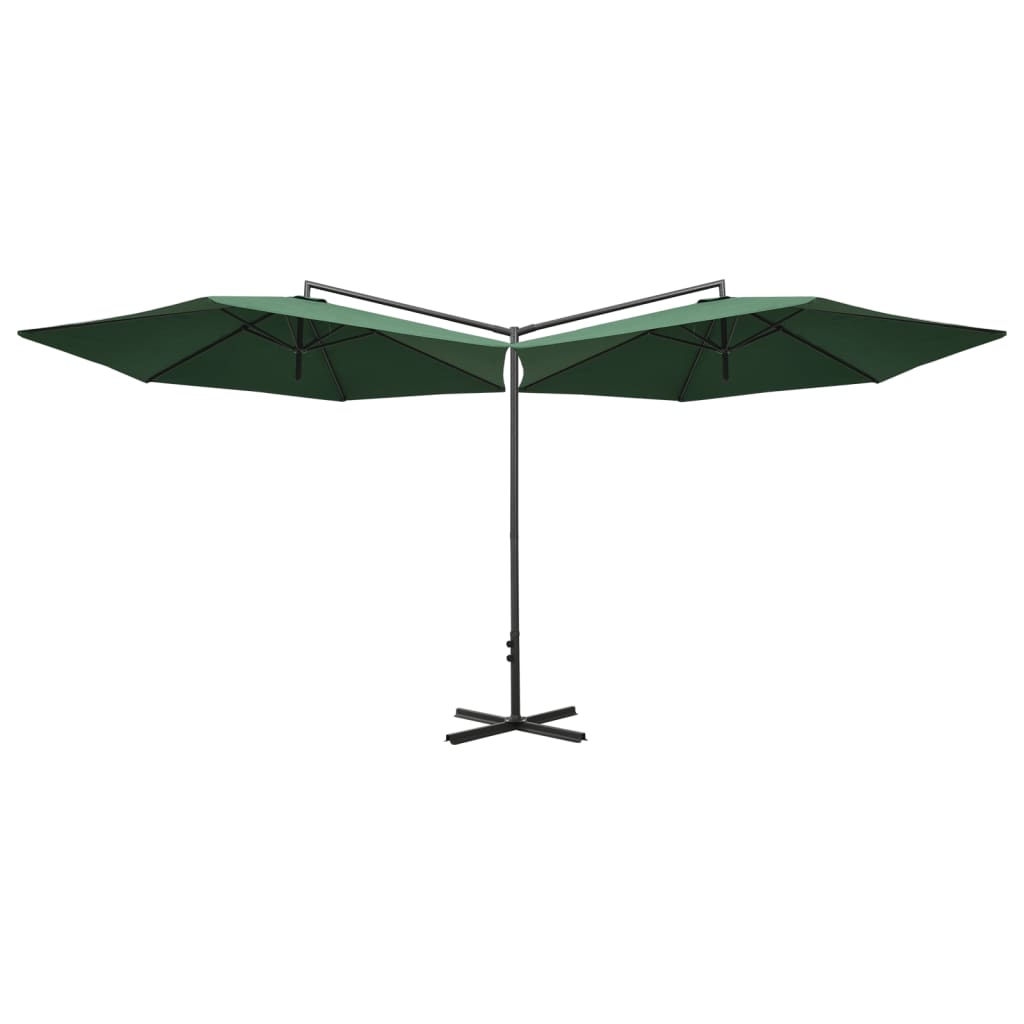 Double Garden Parasol with Steel Pole Green 600 cm