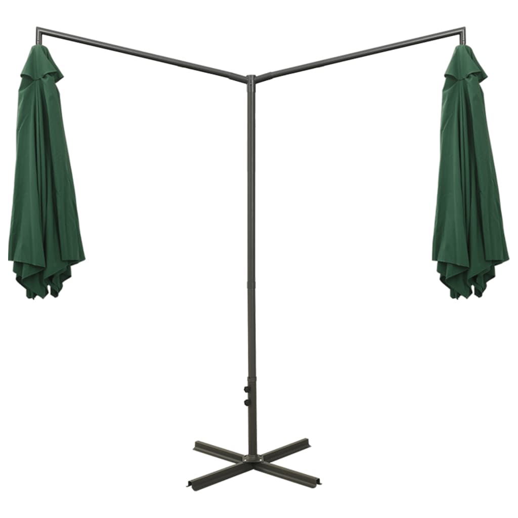 Double Garden Parasol with Steel Pole Green 600 cm