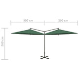 Double Garden Parasol with Steel Pole Green 600 cm