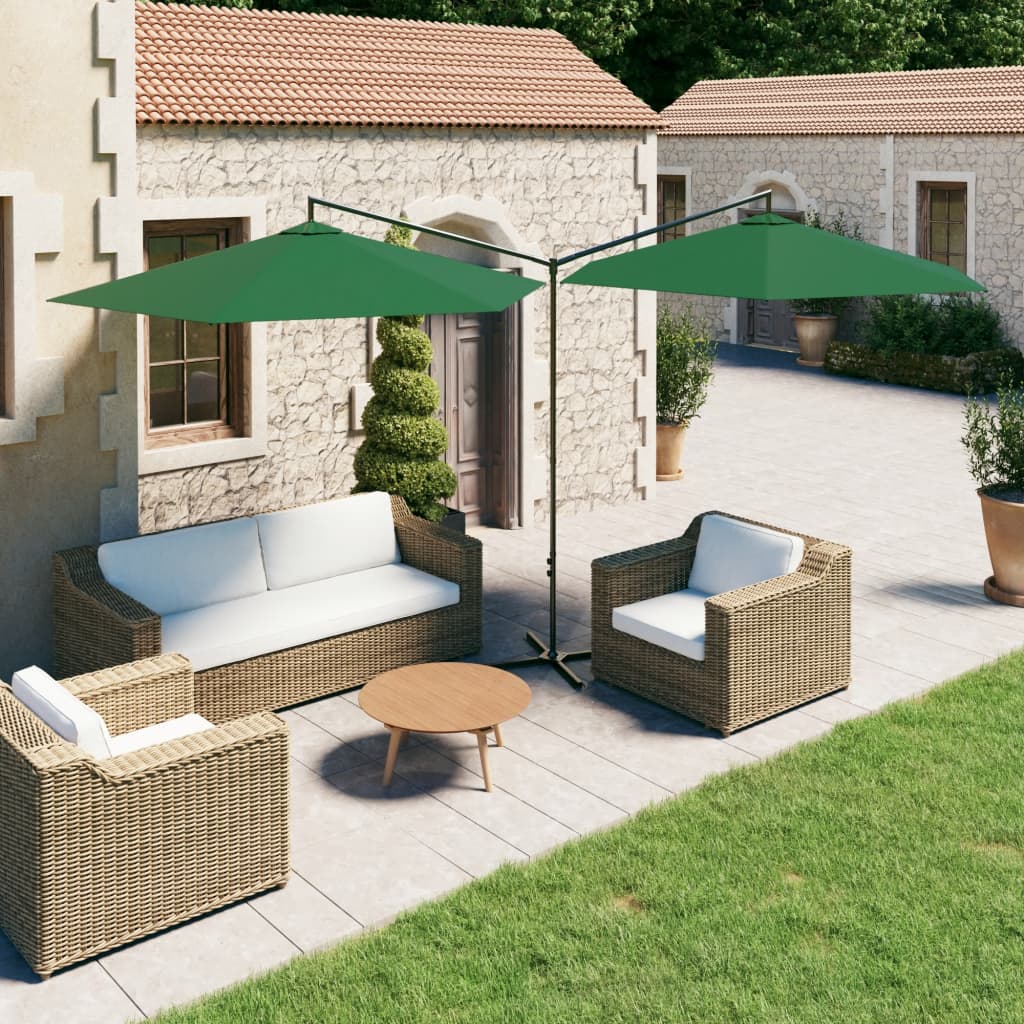 Double Garden Parasol with Steel Pole Green 600 cm