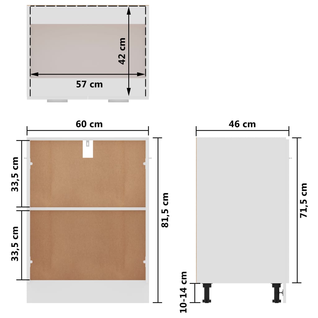 Bottom Cabinet Lyon White 60x46x81.5 cm Engineered Wood