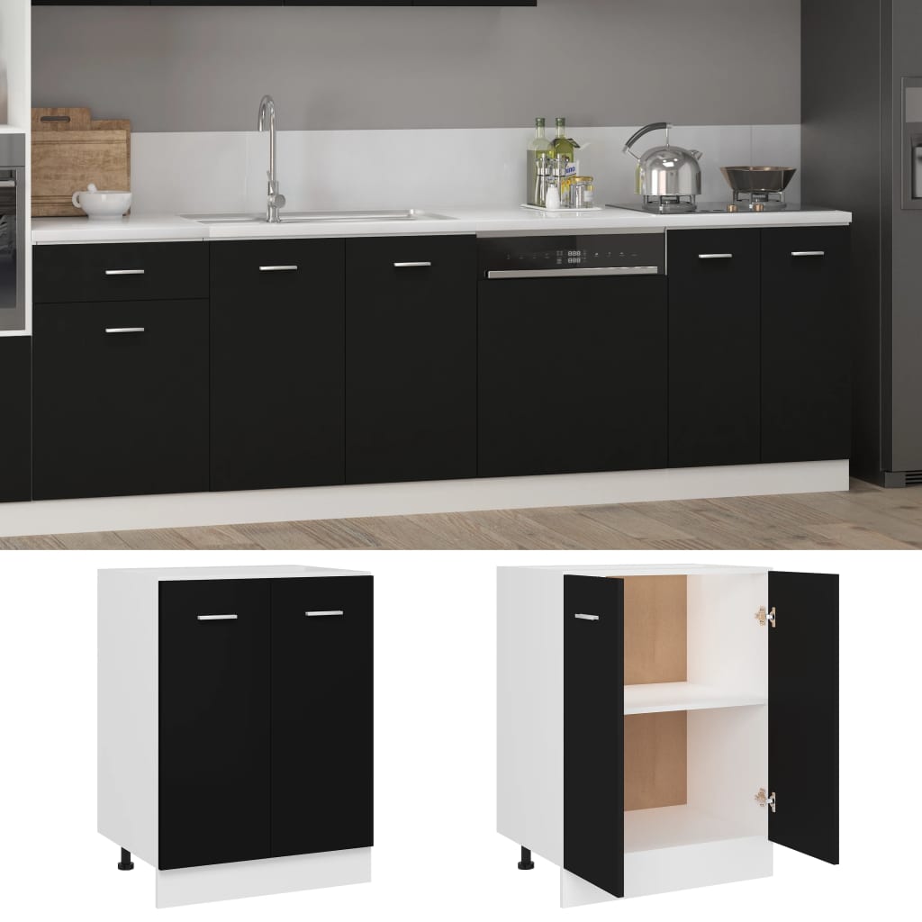 Bottom Cabinet Black 60x46x81.5 cm Engineered Wood