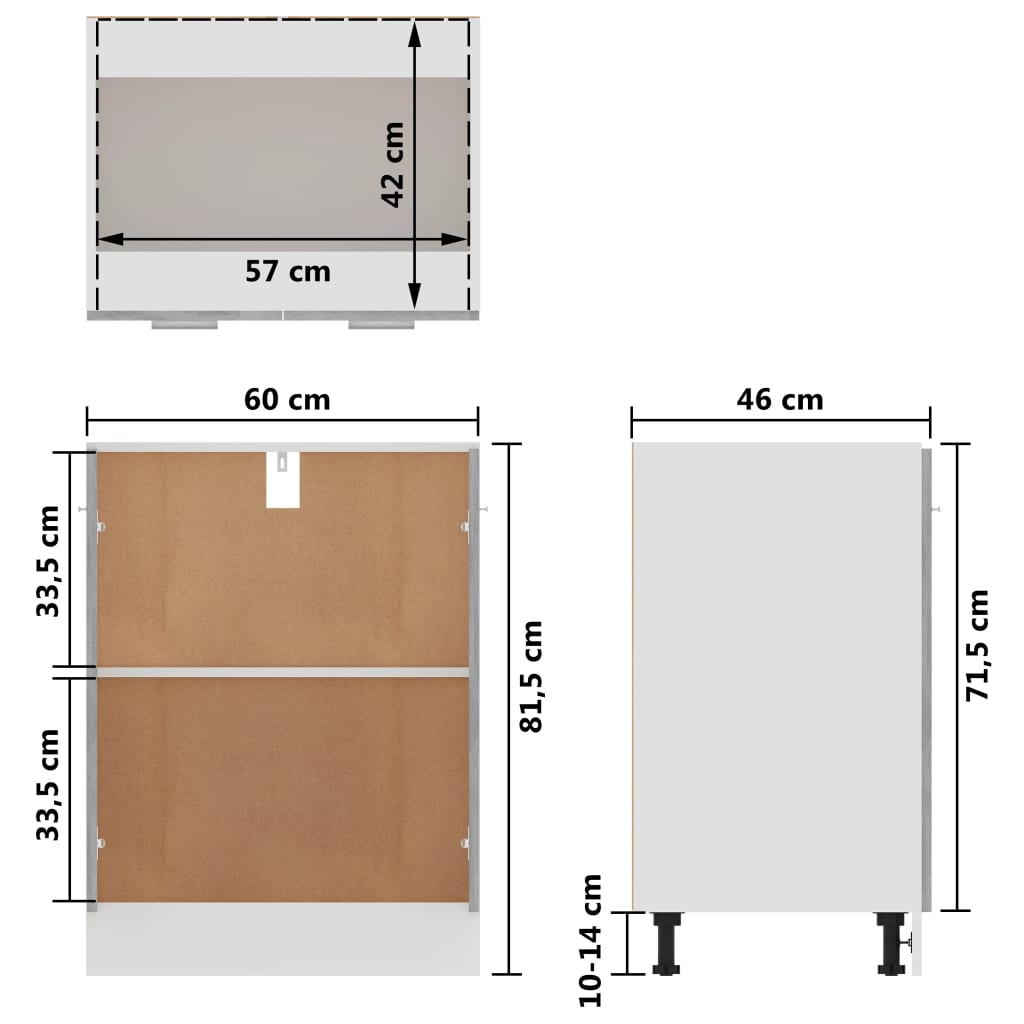 Bottom Cabinet Lyon Concrete Grey 60x46x81.5 cm Engineered Wood