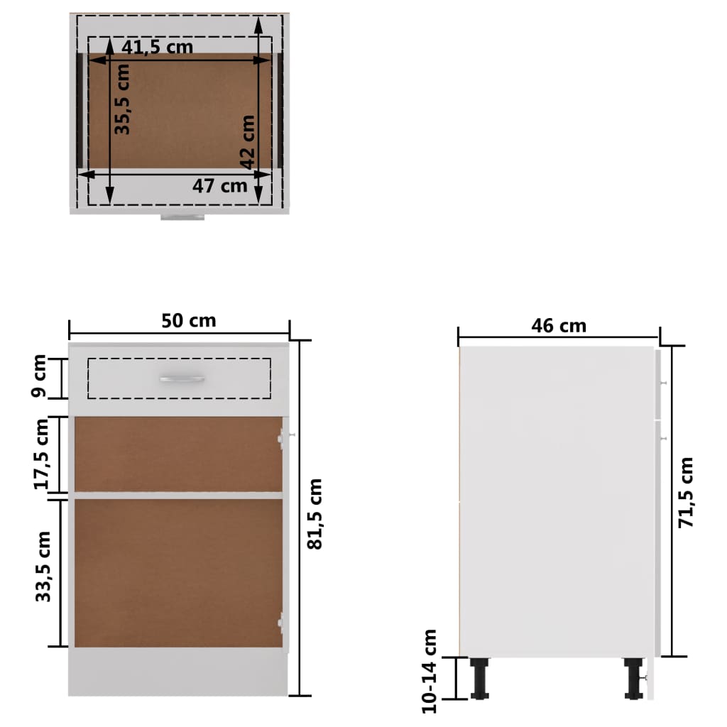 Drawer Bottom Cabinet Lyon White 50x46x81.5 cm Engineered Wood