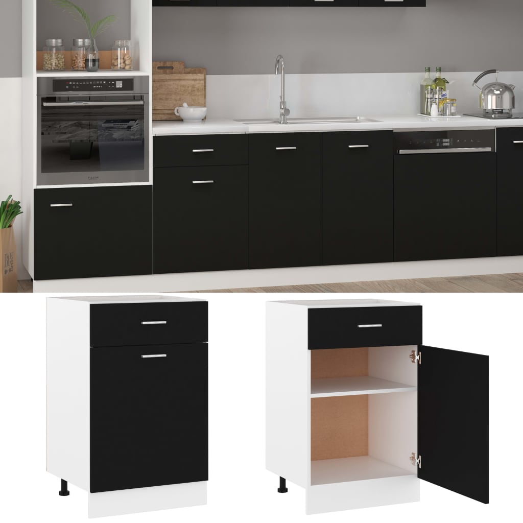 Drawer Bottom Cabinet Lyon Black 50x46x81.5 cm Engineered Wood