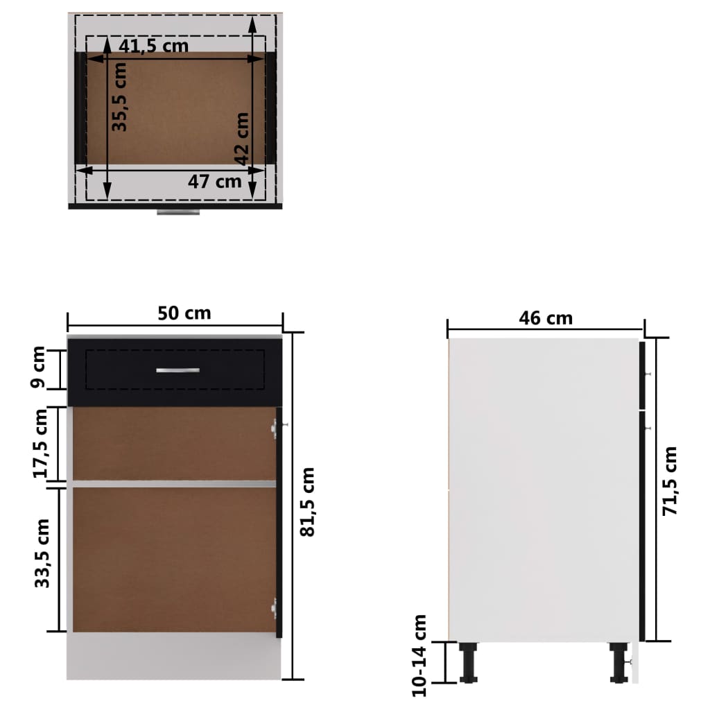 Drawer Bottom Cabinet Lyon Black 50x46x81.5 cm Engineered Wood