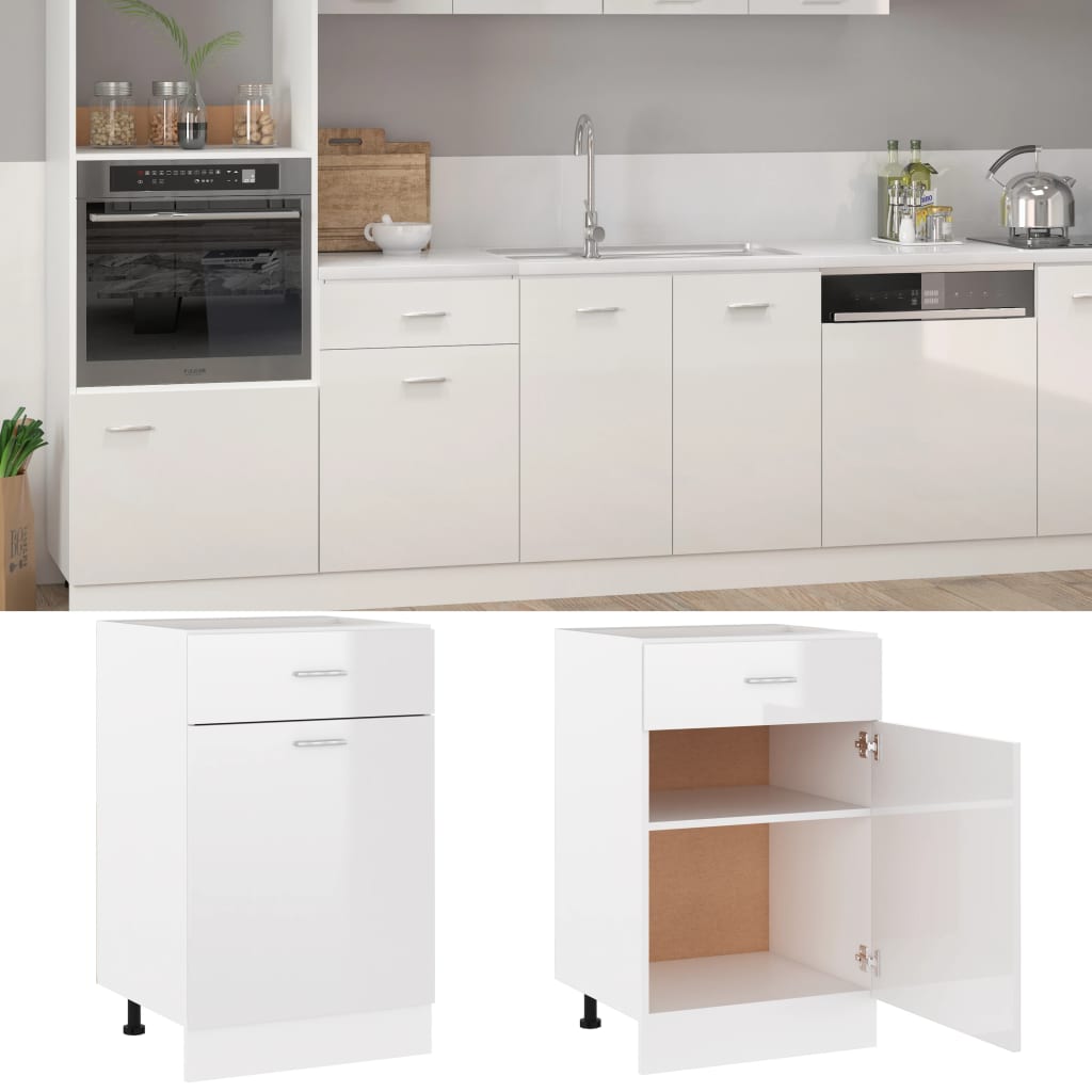 Drawer Bottom Cabinet Lyon High Gloss White 50x46x81.5 cm Engineered Wood