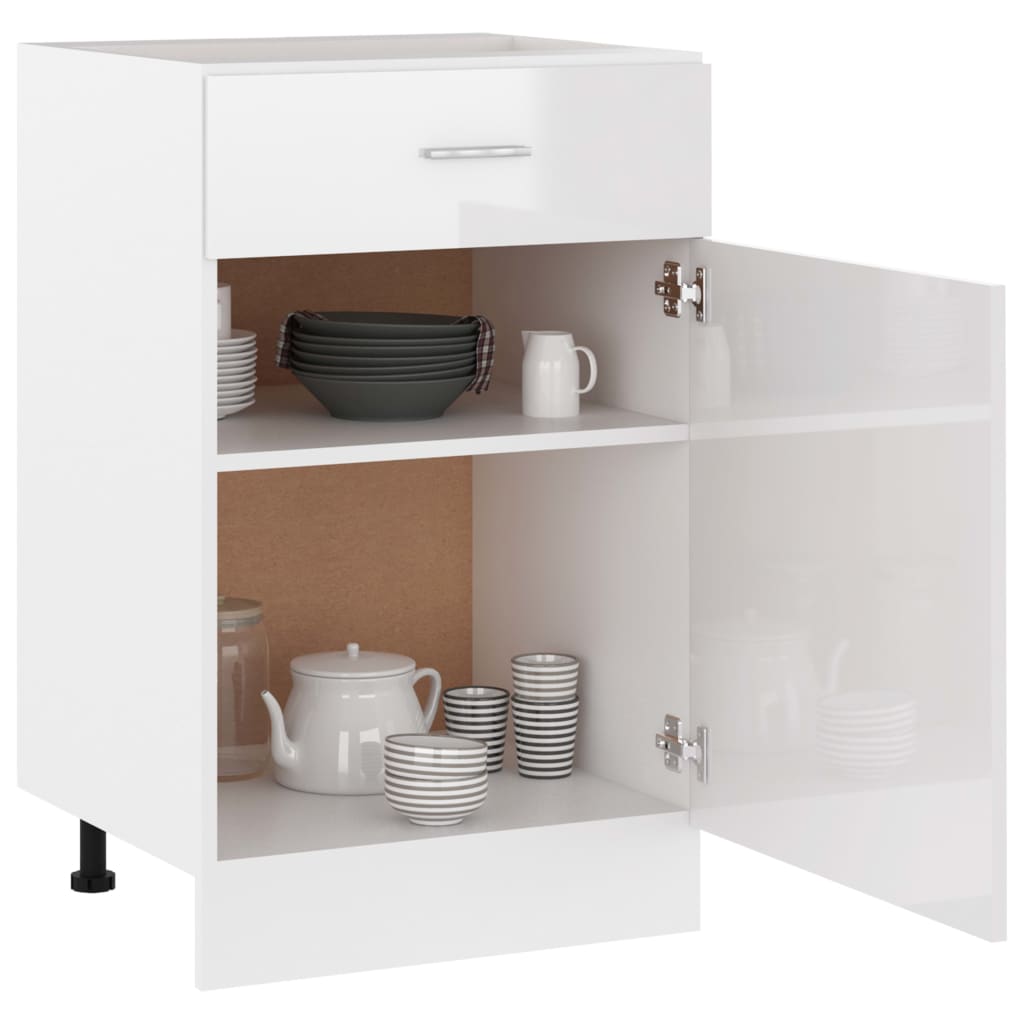 Drawer Bottom Cabinet Lyon High Gloss White 50x46x81.5 cm Engineered Wood