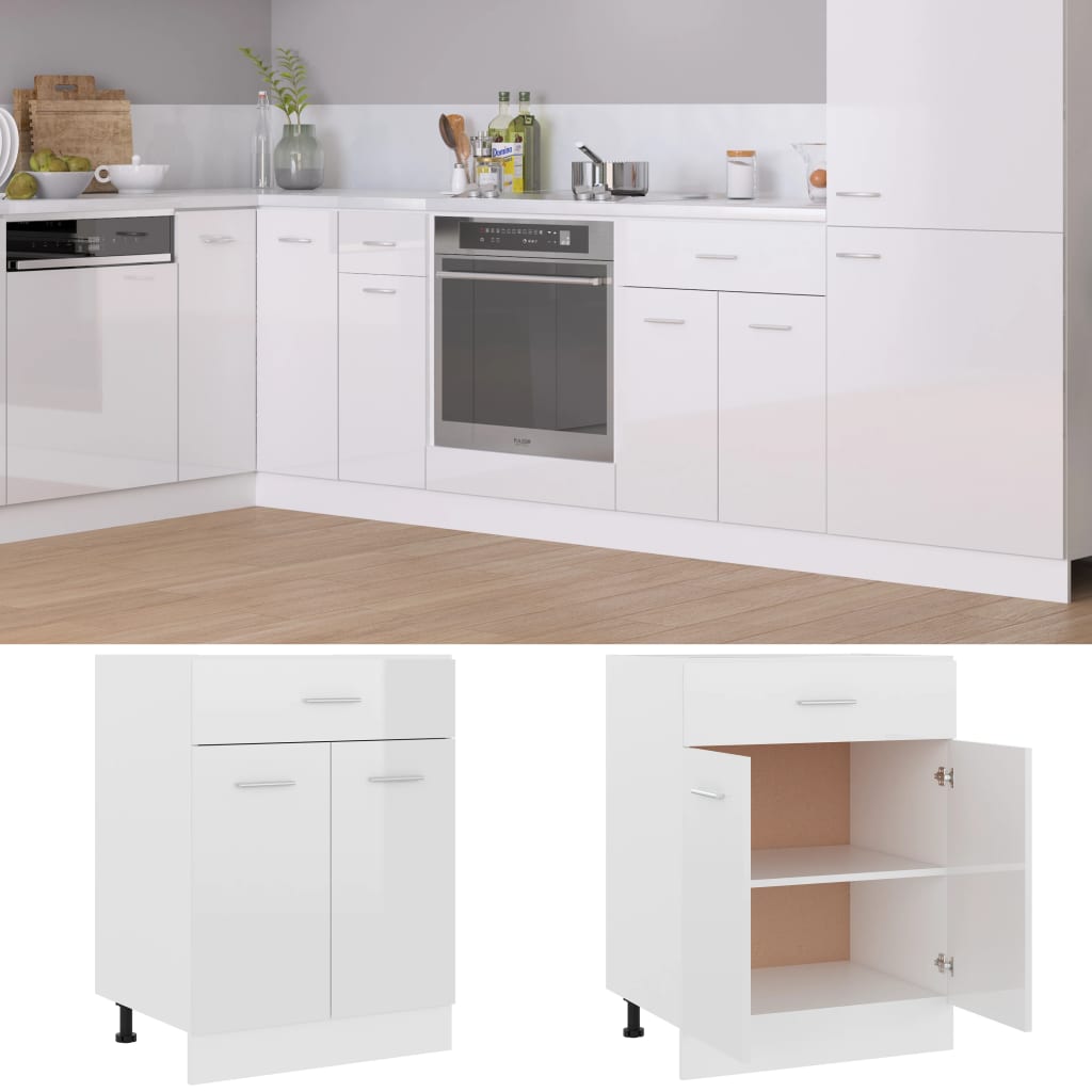 Drawer Bottom Cabinet Lyon High Gloss White 60x46x81.5 cm Engineered Wood