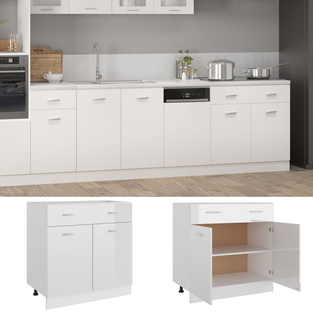 Drawer Bottom Cabinet Lyon High Gloss White 80x46x81.5 cm Engineered Wood