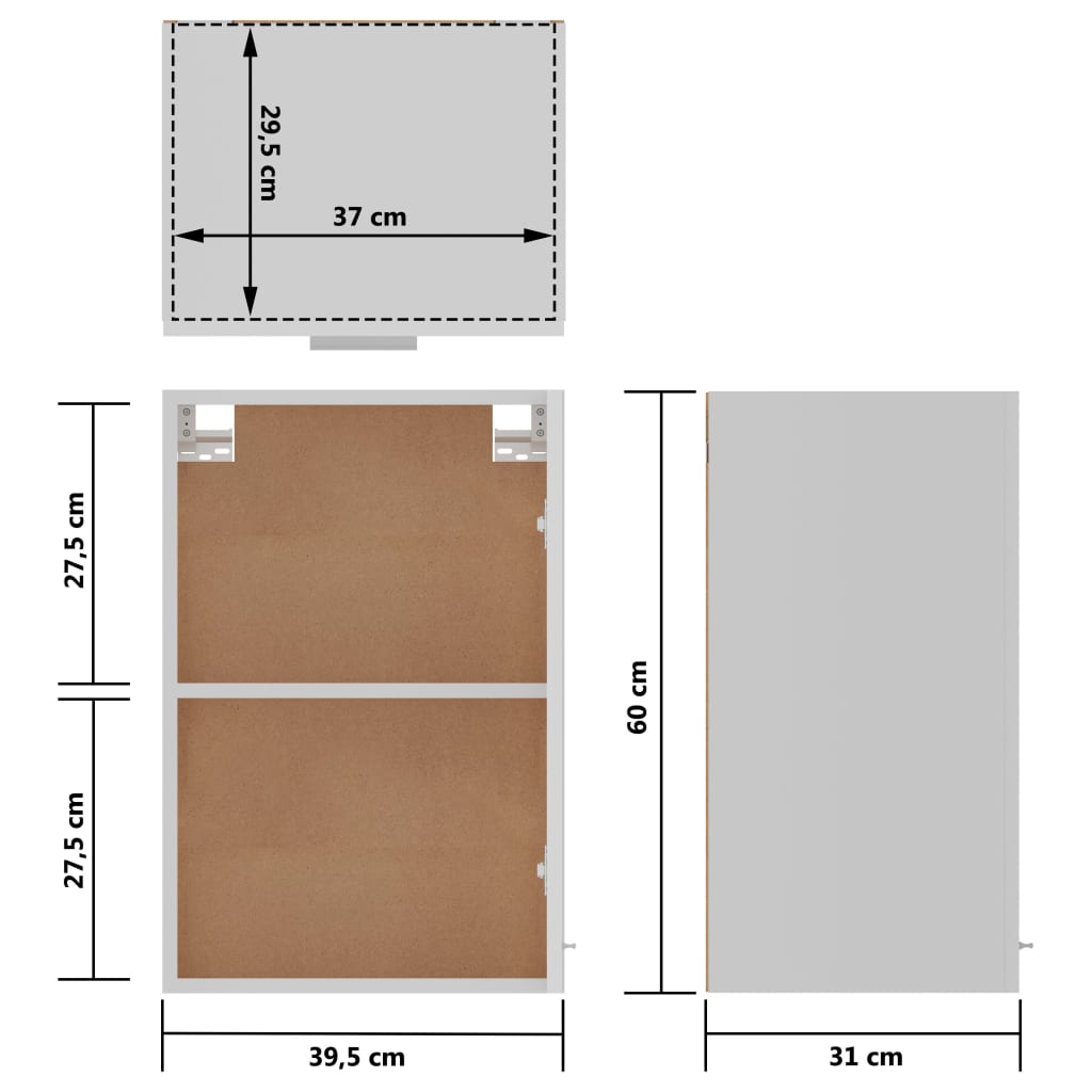 Hanging Cabinet Lyon High Gloss White 39.5x31x60 cm Engineered Wood