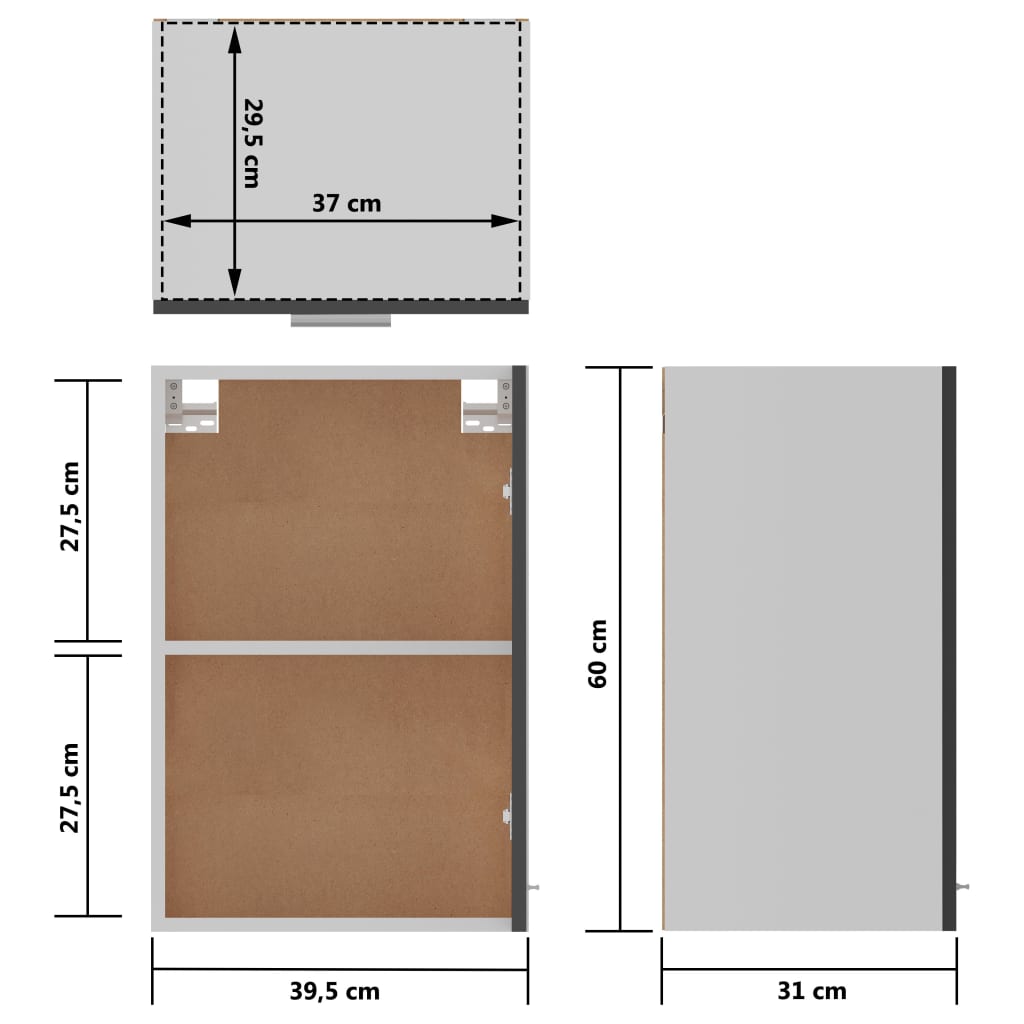 Hanging Cabinet Lyon High Gloss Grey 39.5x31x60 cm Engineered Wood