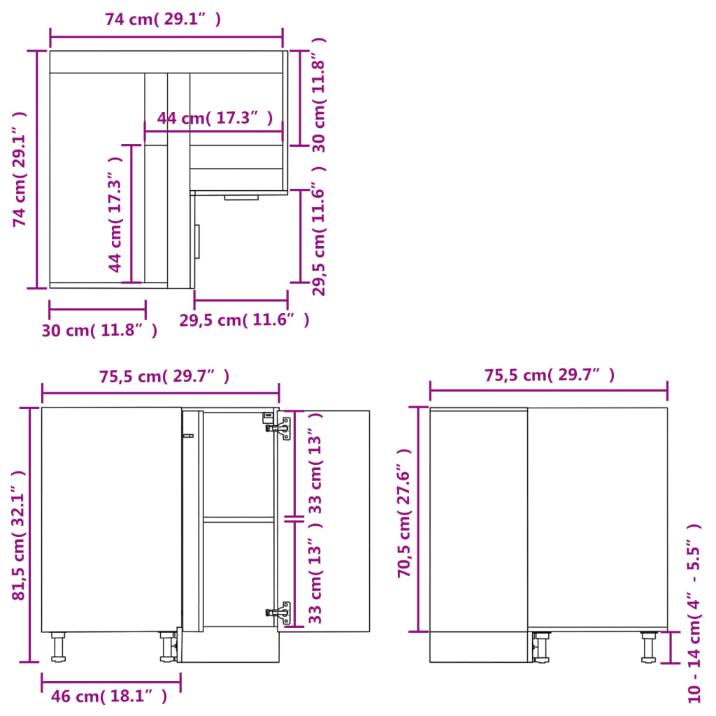 Corner Bottom Cabinet Lyon White 75.5x75.5x81.5 cm Engineered Wood