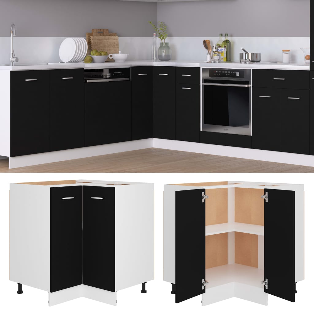 Corner Bottom Cabinet Lyon Black 75.5x75.5x81.5 cm Engineered Wood