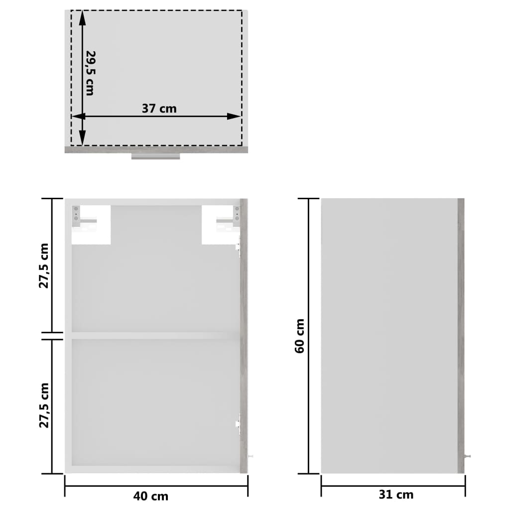 Hanging Glass Cabinet Lyon Concrete Grey 40x31x60 cm Engineered Wood