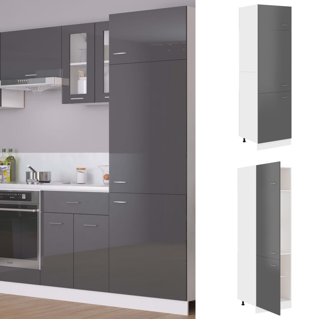 Refrigerator Cabinet Lyon High Gloss Grey 60x57x207 cm Engineered Wood